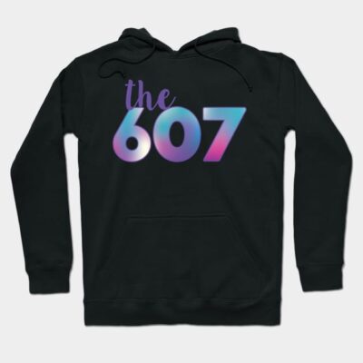 Black hoodie with "the 607" in gradient colors, casual style, comfortable material, ideal for everyday wear.
