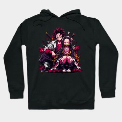 Black anime graphic hoodie featuring vibrant characters and butterfly design, perfect for casual wear and anime fans.