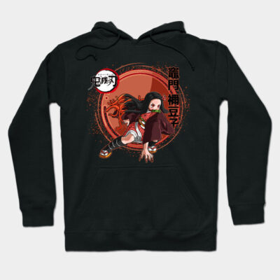 Black anime-themed hoodie featuring a dynamic character design with red circle accents, perfect for casual wear.