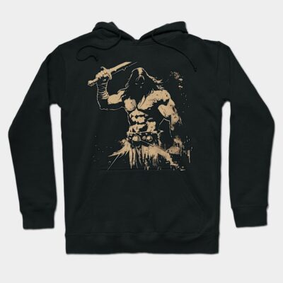 Black graphic hoodie featuring warrior design, cotton material, unisex style, perfect for casual wear or gifting.