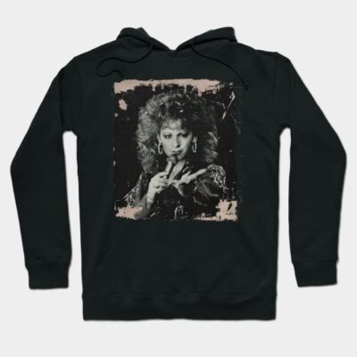 Black hoodie with vintage print, casual style, soft cotton material, perfect for everyday wear.