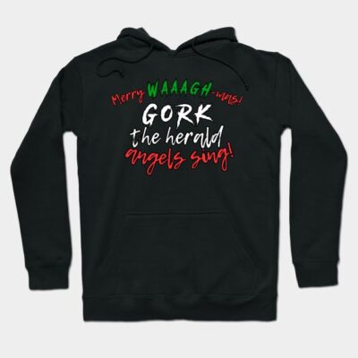 Black hoodie with festive text design in red, green, and white. Perfect for holiday wear and seasonal celebrations.