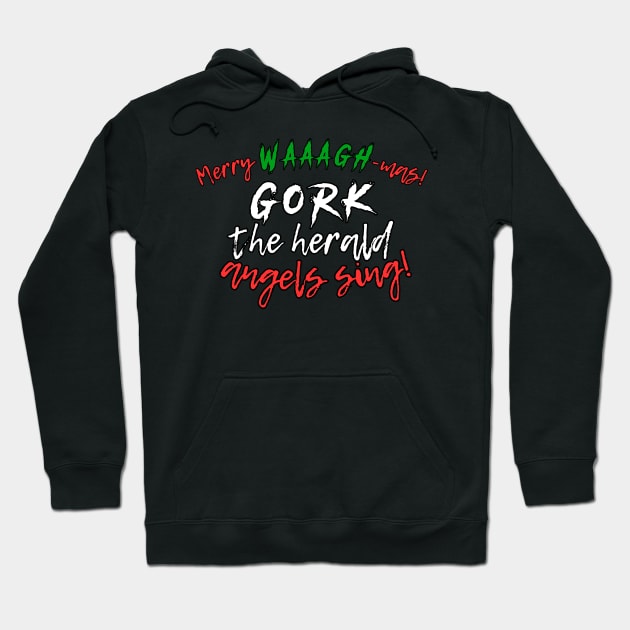Black hoodie with festive text design in red, green, and white. Perfect for holiday wear and seasonal celebrations.