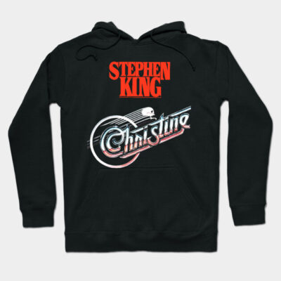 Black hoodie with "Stephen King Christine" graphic design, casual style, cotton material, perfect for fans and comfort wear.