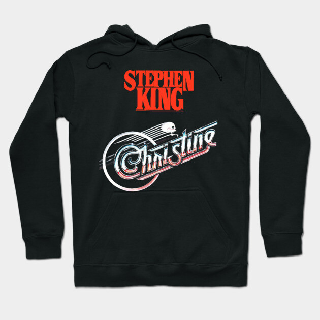 Black hoodie with "Stephen King Christine" graphic design, casual style, cotton material, perfect for fans and comfort wear.
