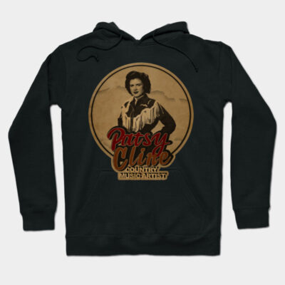Black vintage-style hoodie with country music artist graphic design, featuring retro typography, unisex casual wear.