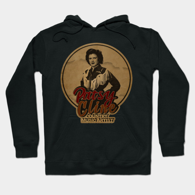 Black vintage-style hoodie with country music artist graphic design, featuring retro typography, unisex casual wear.