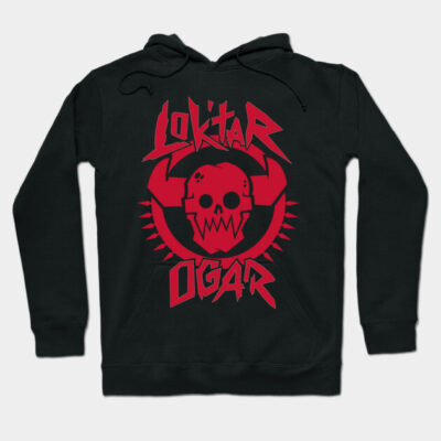 Black hoodie with red skull graphic and bold text design, ideal for casual wear. Made of cotton blend for comfort.