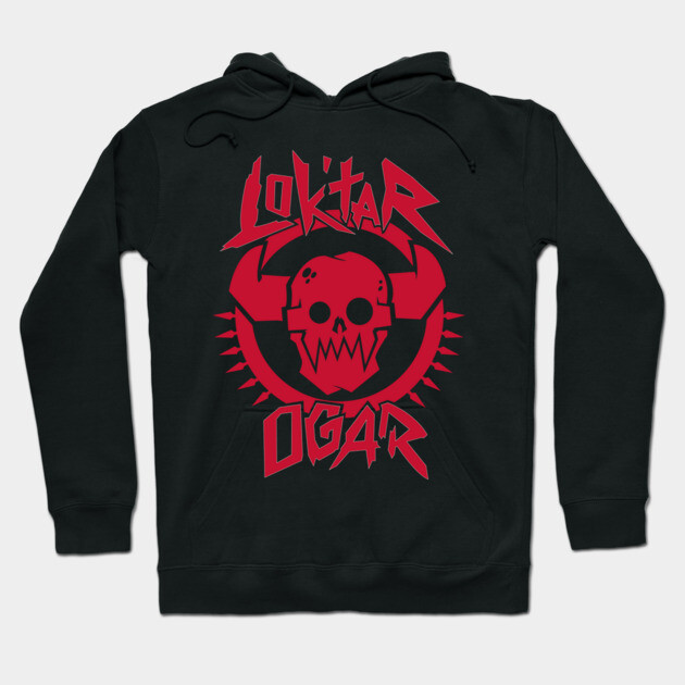 Black hoodie with red skull graphic and bold text design, ideal for casual wear. Made of cotton blend for comfort.