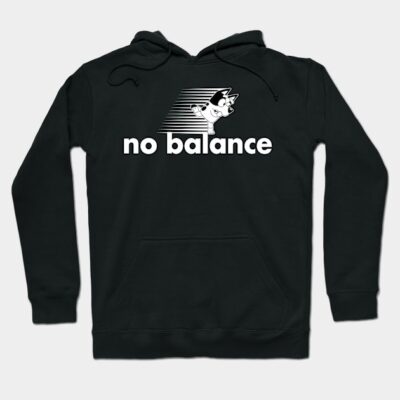 Black hoodie with "no balance" text and graphic, featuring a playful design. Casual style, ideal for everyday wear.