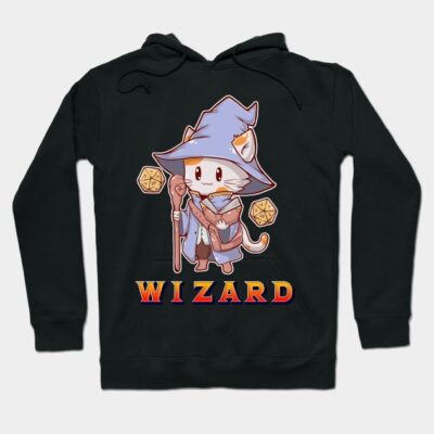 Black hoodie featuring a cute wizard cat design, perfect for fantasy lovers. Cozy and stylish for casual wear.