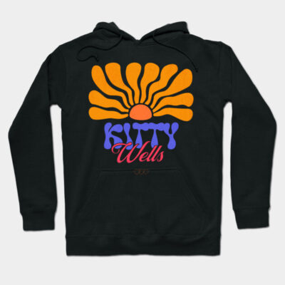 Black hoodie with vibrant retro sun design and colorful text, perfect for casual wear and comfort. Cotton material.