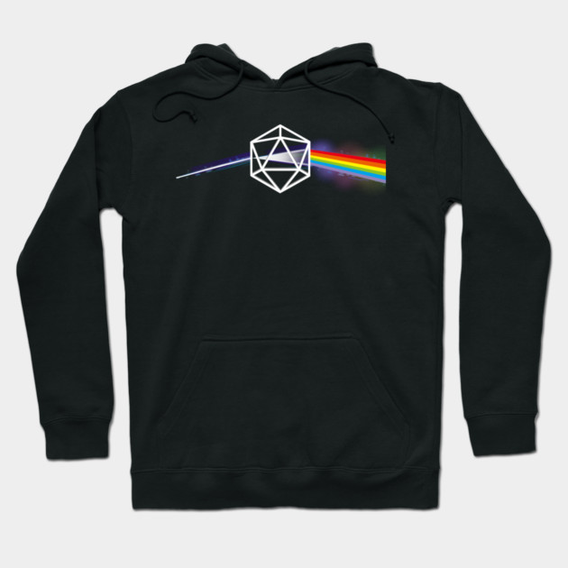 Black hoodie with geometric prism and rainbow design, cotton material, casual style, perfect for cool weather.