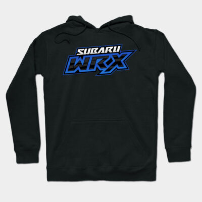 Black hoodie with blue "Subaru WRX" logo, casual style, cozy cotton blend, perfect for everyday wear.