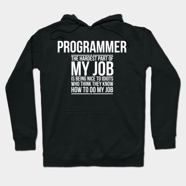 Black hoodie with "Programmer" text, humorous quote, cotton material, casual wear, perfect for tech enthusiasts.