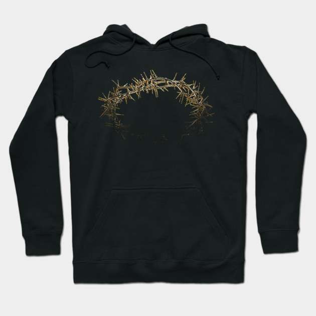 Black hoodie with a golden thorn crown design, casual style, cotton material, ideal for comfortable everyday wear.