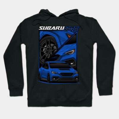Black hoodie featuring blue car graphic, sporty design, perfect for casual wear, cotton blend material.