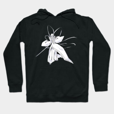 Black hoodie with white graphic design, featuring abstract art. Ideal for casual wear, made from soft cotton blend.