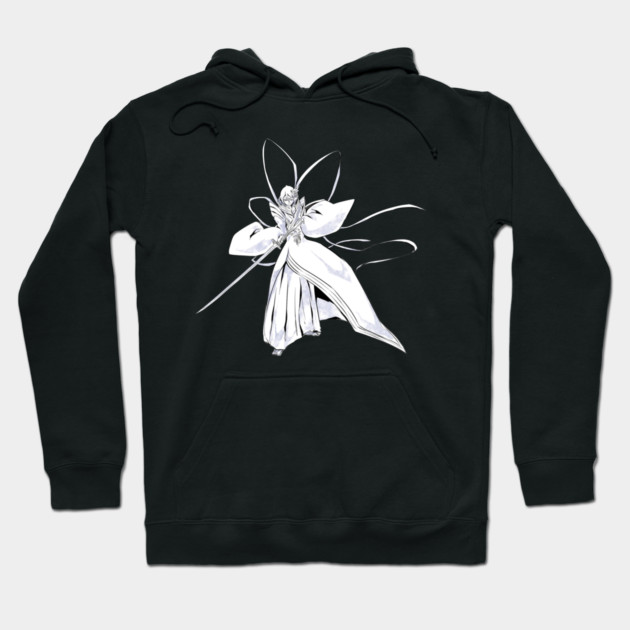 Black hoodie with white graphic design, featuring abstract art. Ideal for casual wear, made from soft cotton blend.