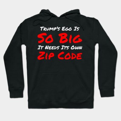 Black hoodie with bold red and white novelty text, casual style, perfect for cool weather and statement fashion.