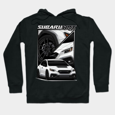Black hooded sweatshirt featuring a white sports car graphic and bold text design, ideal for casual wear.