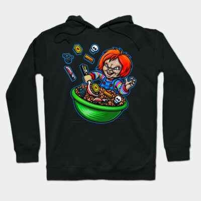 Black hoodie with colorful cartoon design featuring a character in a green bowl. Perfect for casual wear or gifting.