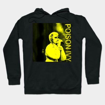 Black hoodie with bold yellow graphic design, featuring the text "Poison Ivy." Perfect for casual streetwear fashion.