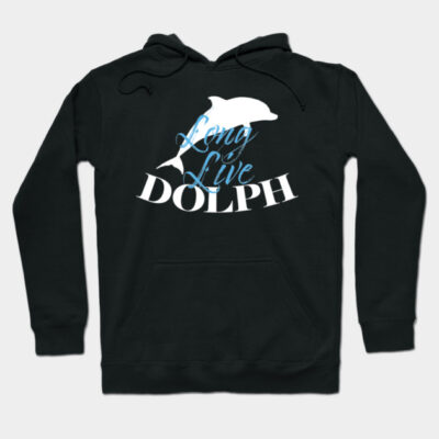 Black hoodie with "Long Live Dolph" dolphin graphic, casual style, perfect for cool weather, cotton blend material.