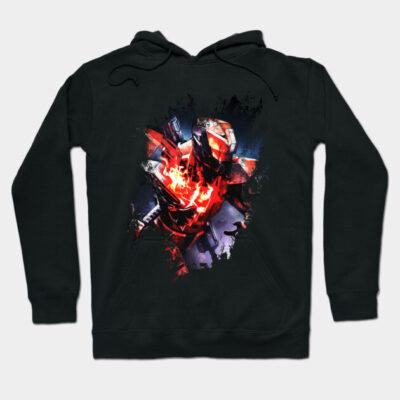 Black hoodie with vibrant abstract graphic design, featuring red and orange flames. Perfect for casual wear. Cotton blend.