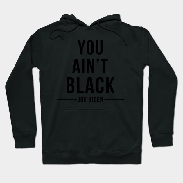 Black hoodie with bold text design, casual style, ideal for everyday wear, soft fabric for comfort and warmth.