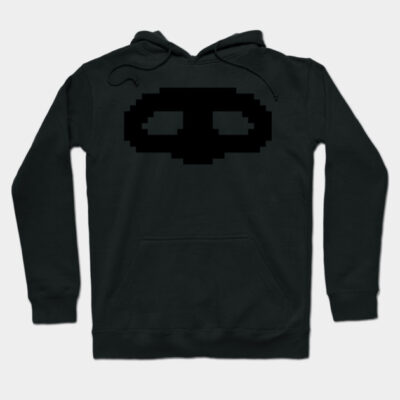 Black cotton hoodie with pixel skull design, perfect for casual wear and warmth.