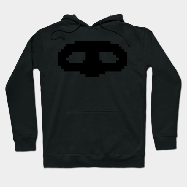 Black cotton hoodie with pixel skull design, perfect for casual wear and warmth.