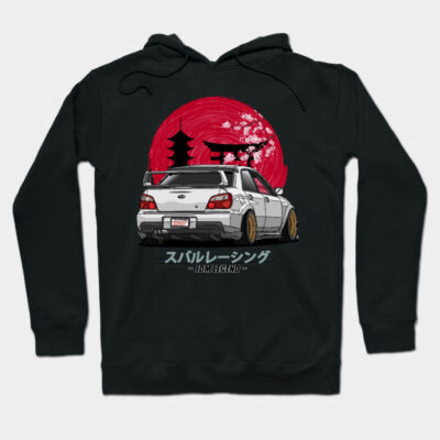 Black hoodie with Japanese car design, red sun backdrop, ideal for car enthusiasts, cotton material, casual wear.