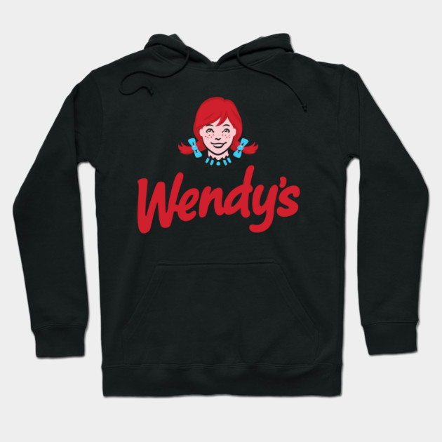Black hoodie with red text and graphic design, featuring playful logo. Cozy cotton blend for casual wear.