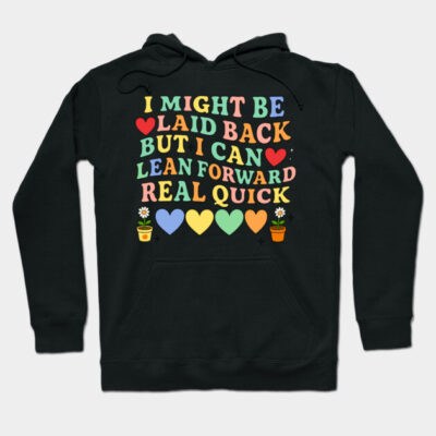 Black hoodie with colorful text design, casual style, cozy wear, featuring playful hearts and flower graphics.