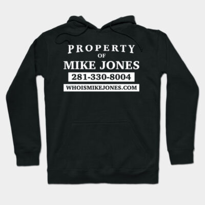 Black hoodie with white text design, featuring a novelty phrase and contact details. Casual wear, cotton blend material.