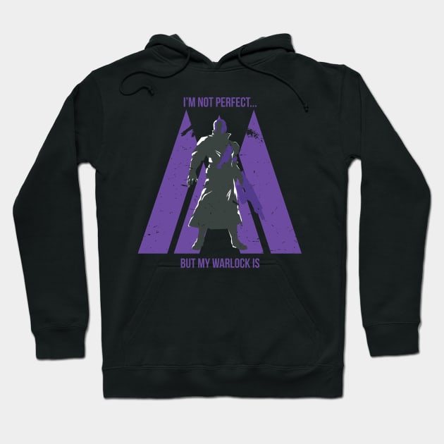 Black hoodie with purple warlock graphic and text, cozy cotton blend, perfect for casual wear and gaming enthusiasts.