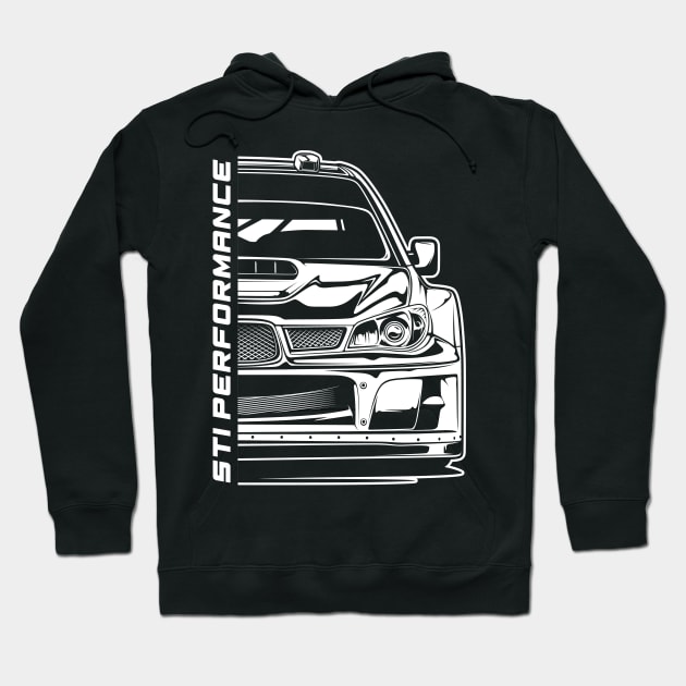 Black hoodie with car graphic and "STI Performance" text, casual wear, cotton blend, unisex.
