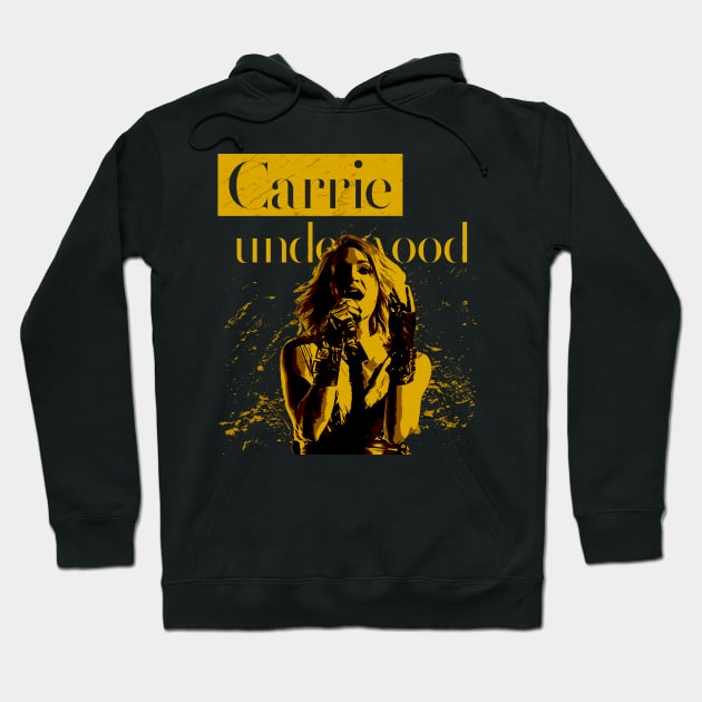 Black hoodie with yellow graphic design, featuring a microphone singer motif. Cotton blend, casual wear, unisex style.