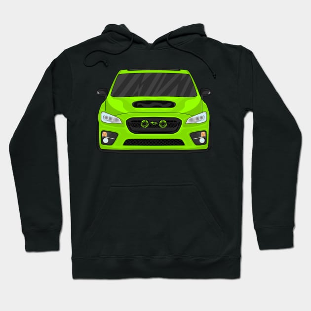 Black hoodie with neon green car graphic, casual style, cotton material, unisex fit, ideal for car enthusiasts.