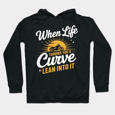 Black hoodie with a motorcycle and motivational text design, perfect for casual wear. Cotton material, unisex style.