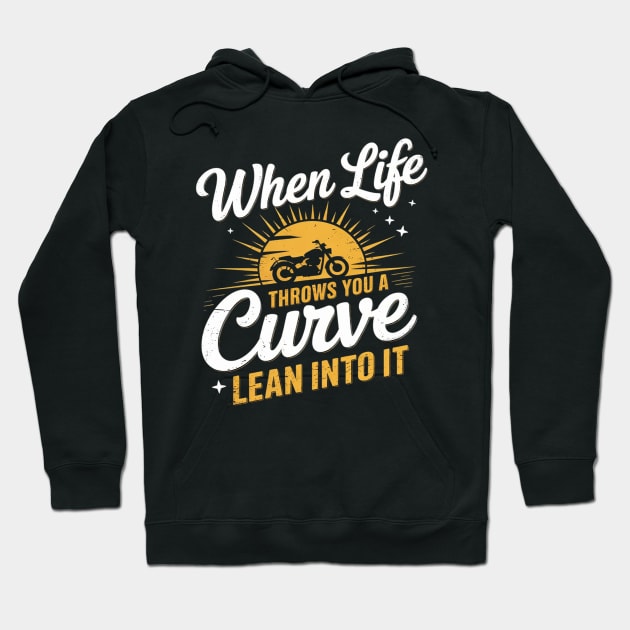 Black hoodie with a motorcycle and motivational text design, perfect for casual wear. Cotton material, unisex style.