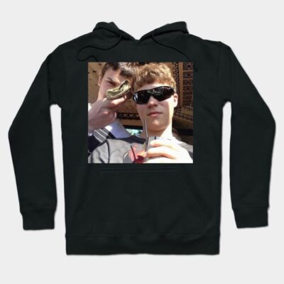 Black hoodie with a printed image, long sleeves, casual wear, cotton blend, unisex design for everyday comfort.