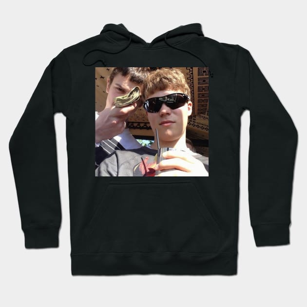 Black hoodie with a printed image, long sleeves, casual wear, cotton blend, unisex design for everyday comfort.