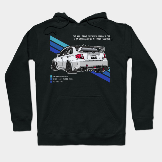Black hoodie with car graphic design, featuring racing theme and motivational quote. Ideal for casual wear.