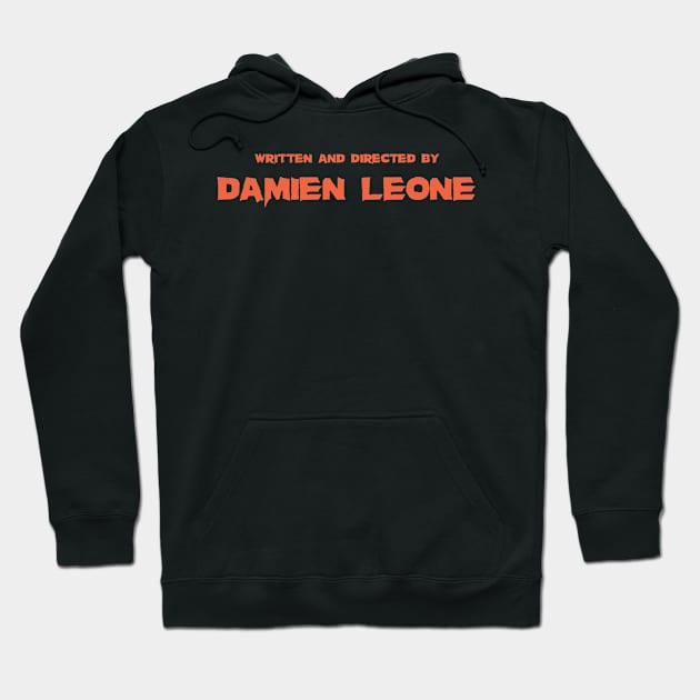 Black hoodie with bold orange text design on the front, featuring a cozy fit and durable material for casual wear.