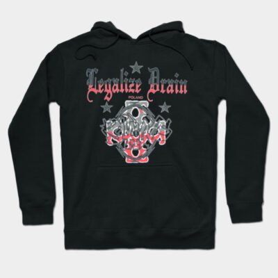 Black graphic hoodie with bold text design, featuring star accents, perfect for casual wear, made from soft cotton blend.