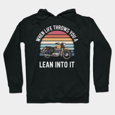 Black hoodie with vintage motorcycle graphic and motivational text, ideal for casual wear and outdoor activities.
