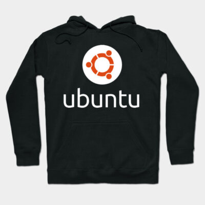 Black hoodie with Ubuntu logo, featuring orange and white print. Comfortable, casual wear for tech enthusiasts.