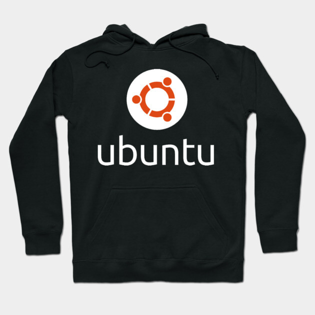 Black hoodie with Ubuntu logo, featuring orange and white print. Comfortable, casual wear for tech enthusiasts.